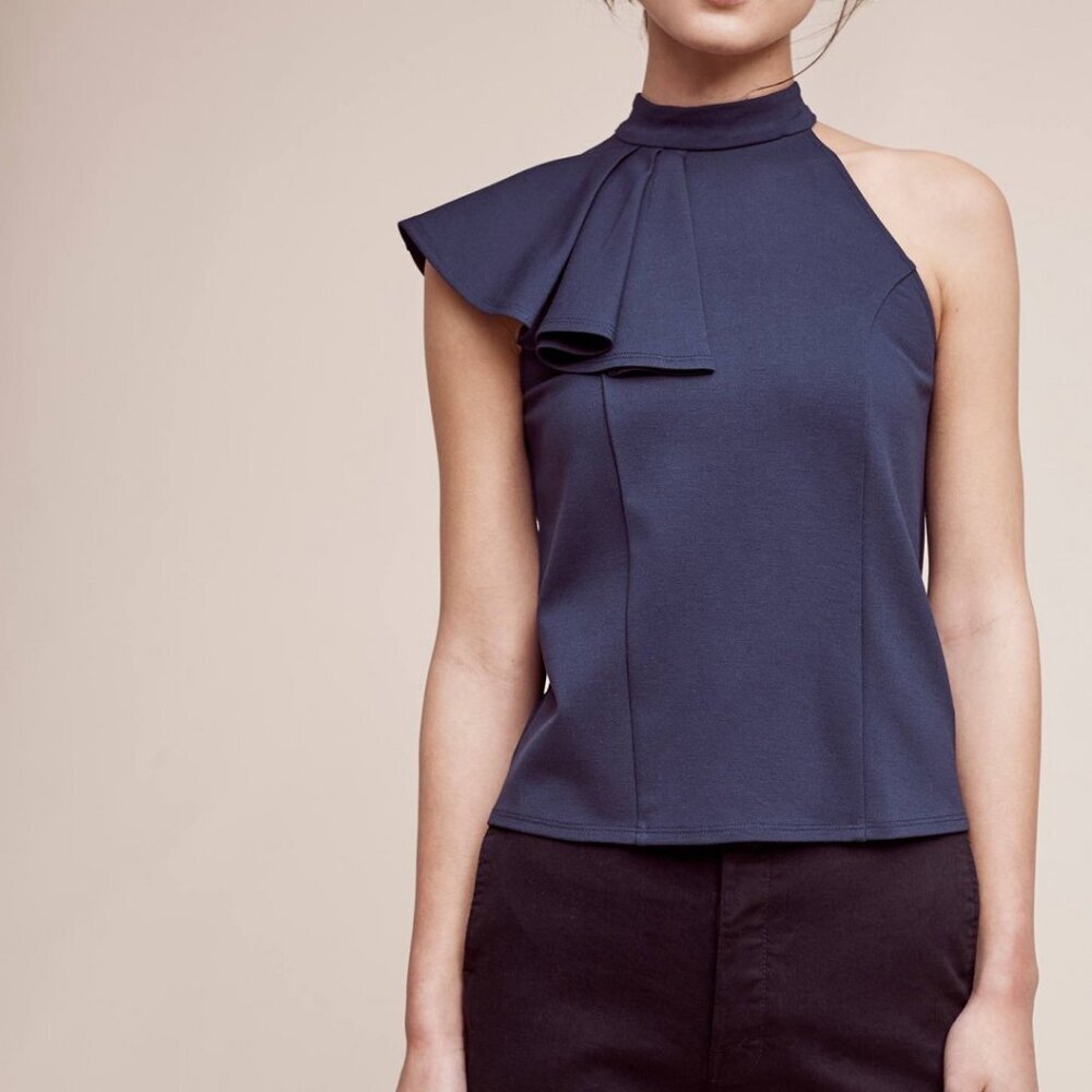 Anthropologie Eri & Ali Nobility Tank Top Blouse Shirt Navy Blue Sleeveless XSP